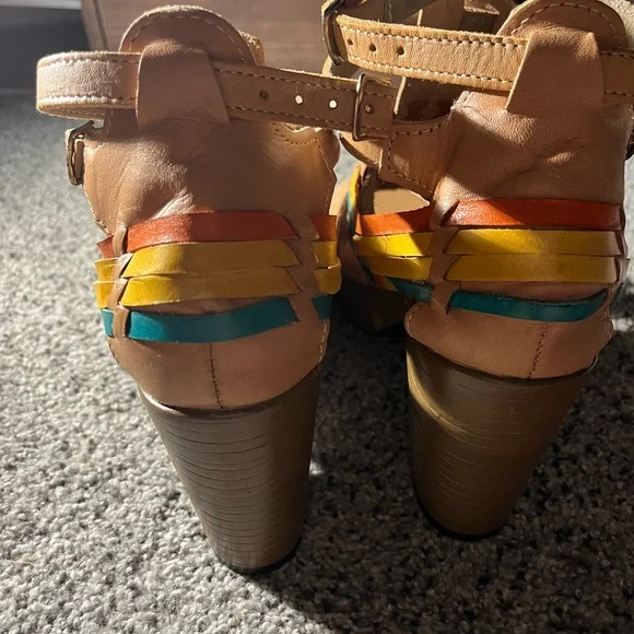 Mexican Huarache Colorful Leather Strappy Heels Sandals Women’s 9 Mexico 26 - Picture 9 of 13
